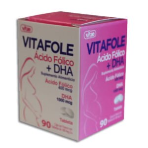 Vitafole Ácido Fólico + DHA 400mcg 1,000mcg 180mg 90 Tabletas Vitae